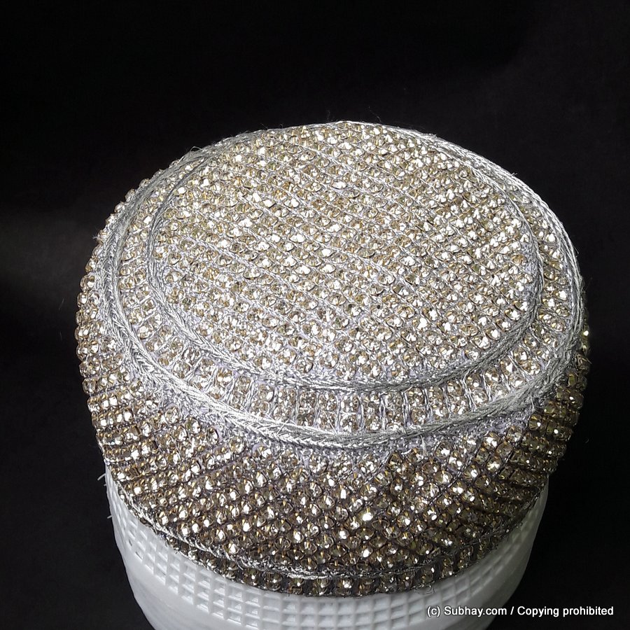 Silver Color Round Full Sindhi Nagina /  Zircon Cap or Topi MKC-632